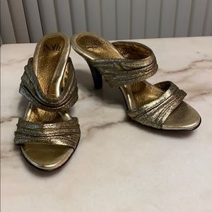 Gold Soft Peep Toe Mule Heels - 9N